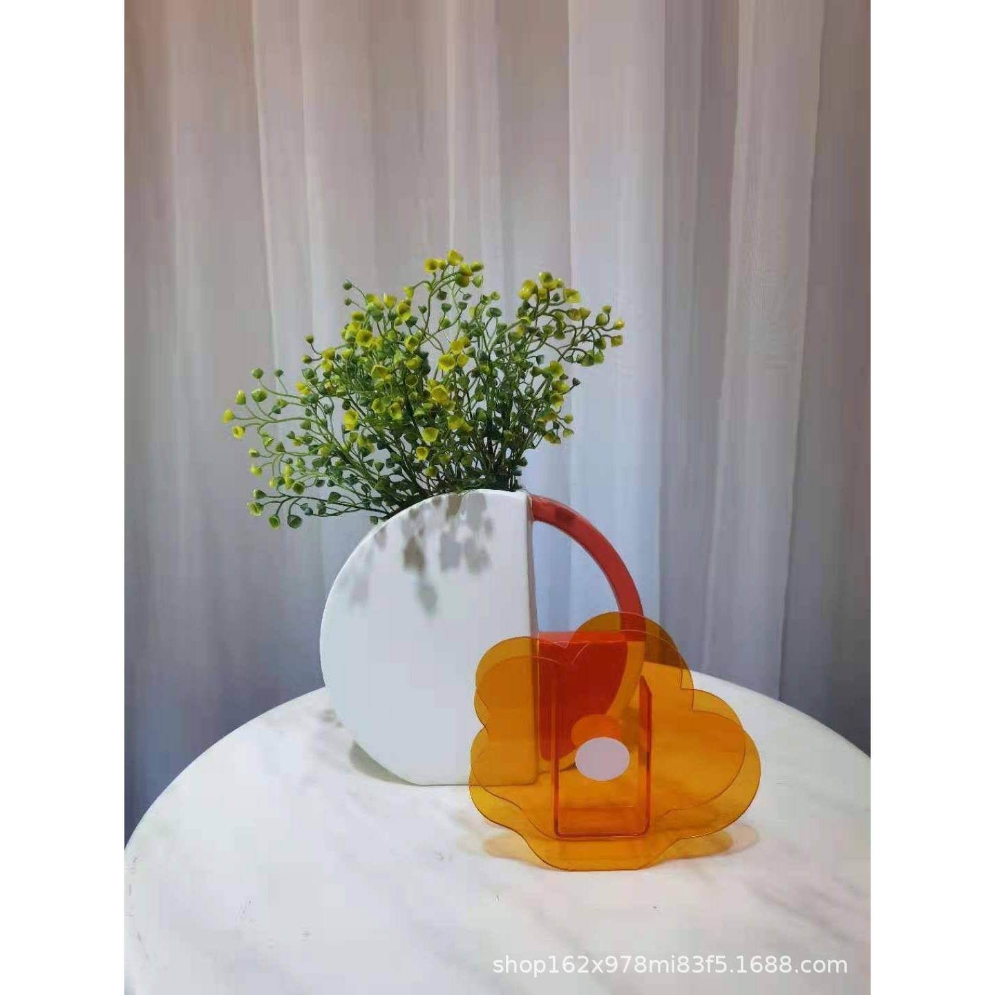 现代简约创意树脂亚克力花器花瓶样板房售楼处桌面茶几摆件