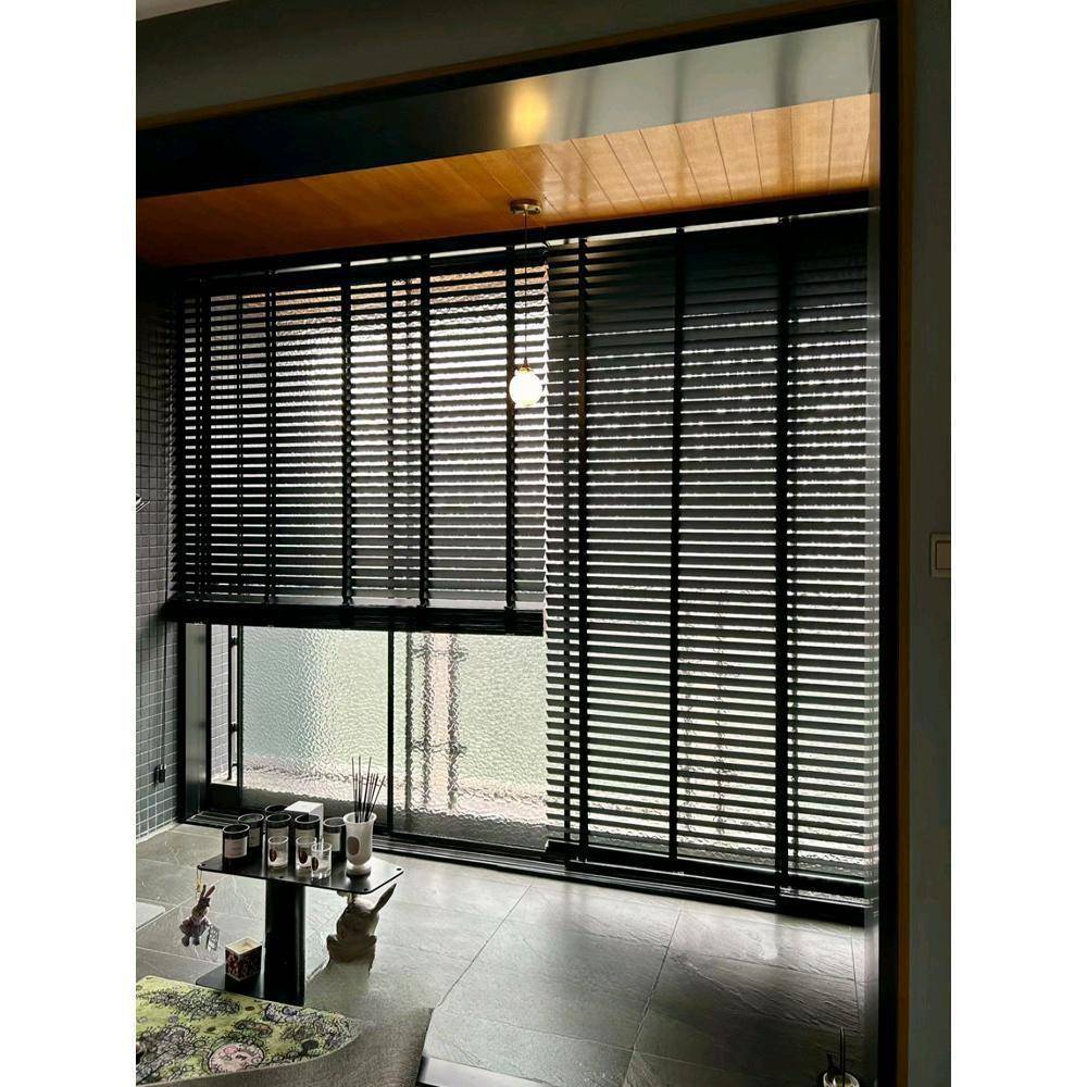 黑色铝百叶木质百叶窗帘卧室客厅书房卫生间办公室遮光遮阳防水卷