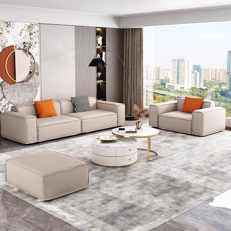 北欧科技布沙发奶油风小户型客厅意式极简约豆腐块四人位直排沙发