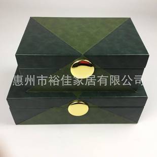 中欧新中式 首饰盒摆件 板房间简约风拼接军绿色盒子家居摆饰软装