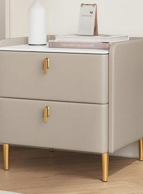轻奢床头柜简约现代卧室实木岩板储物柜意式整装床头收纳床边柜子