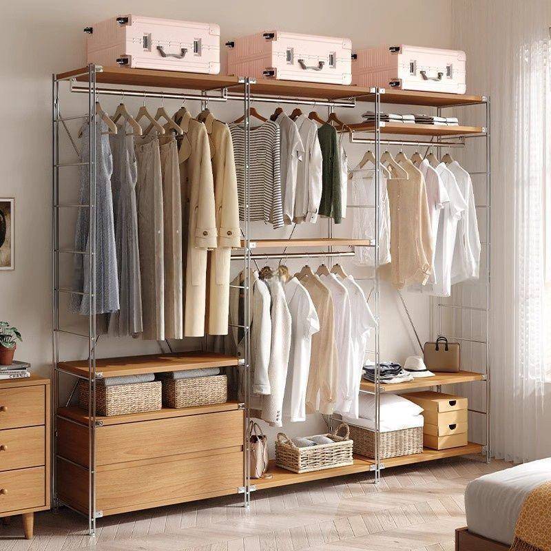 日式特厚组装落地带抽屉加厚立式简易衣柜家用卧室衣柜出租房用