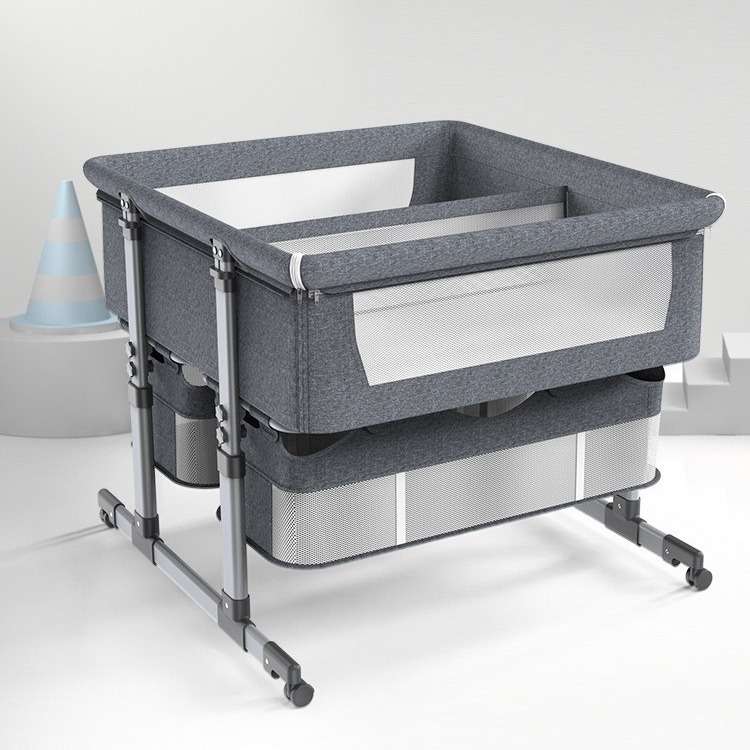 双胞胎便携式可移动婴儿床可折叠高低调节拼接大床宝宝摇篮床bb床