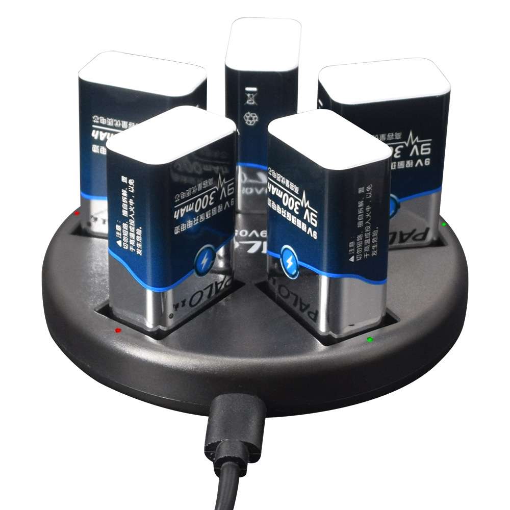 USB智能五槽9V充电电池套装6F22镍氢电池万用表话筒九号方形电池