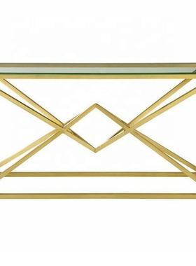 控制台玄关桌不锈钢金色透明桌面简约端景台入户靠墙条案玄关柜