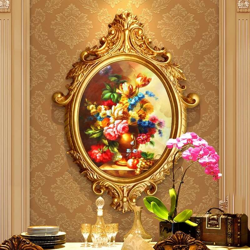 花卉玫瑰花油画 玄关餐厅卧室挂画 独特圆框画 欧式装饰画
