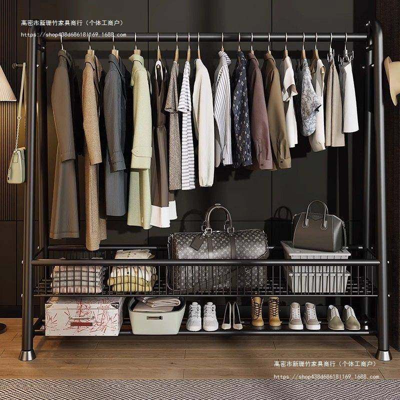 特厚衣架落地立式室内挂衣架带轮晾衣架耐用加粗卧室衣帽架简易架