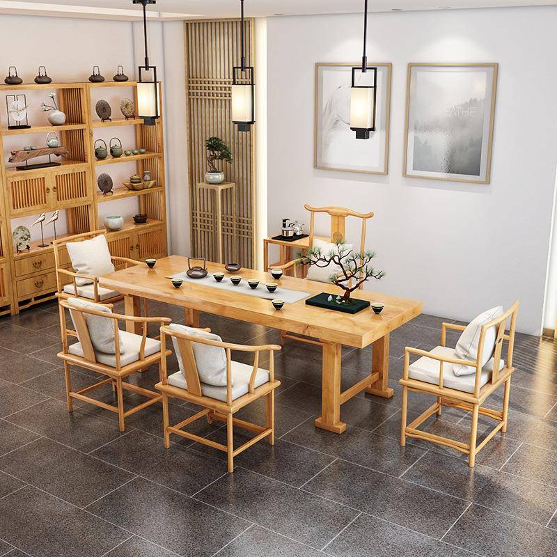 新中式实木茶桌椅组合办公室原木大板泡茶桌家用客厅喝茶桌子