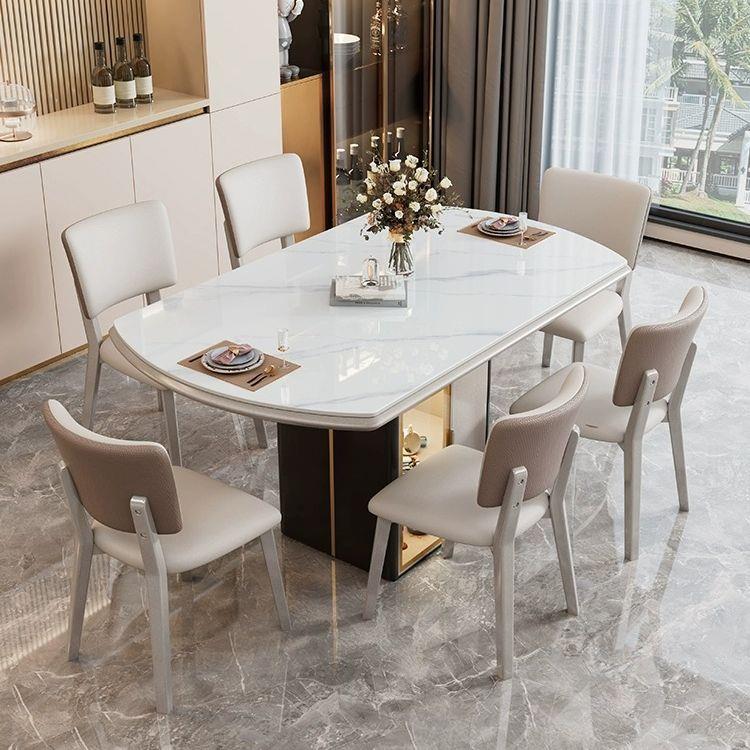 岩板餐桌现代奶油风轻奢家用小户型伸缩折叠实木储物多功能电磁炉