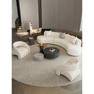 售楼处洽谈沙发酒店大堂休息区接待美容院弧形办公室现代轻奢皮艺