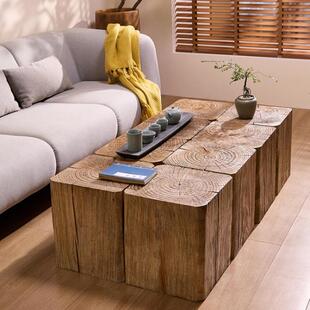 酒店民宿木墩子树桩底座摆件复古实木玄关桌客厅组合茶几木桩花架