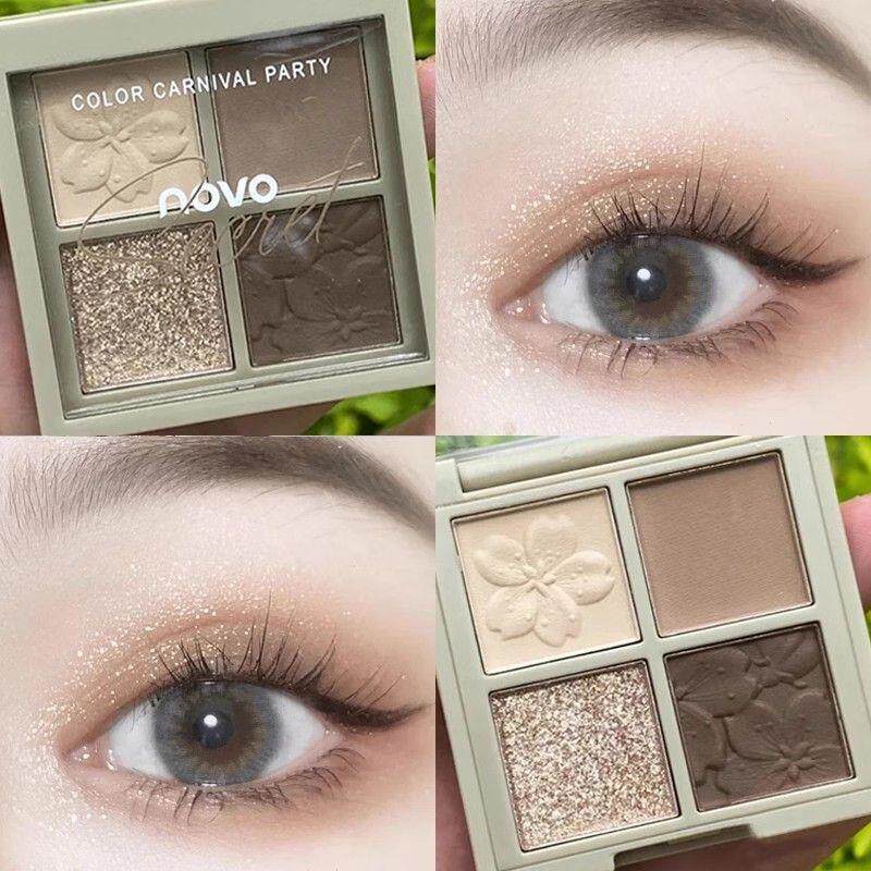 NOVO四色眼影盘2025新款日常淡妆烟熏大地色系哑光珠光亮晶晶正品