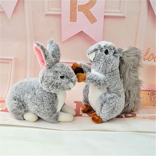 可爱仿真动物小兔子毛绒玩具松鼠公仔儿童布娃娃玩偶生日礼物批发