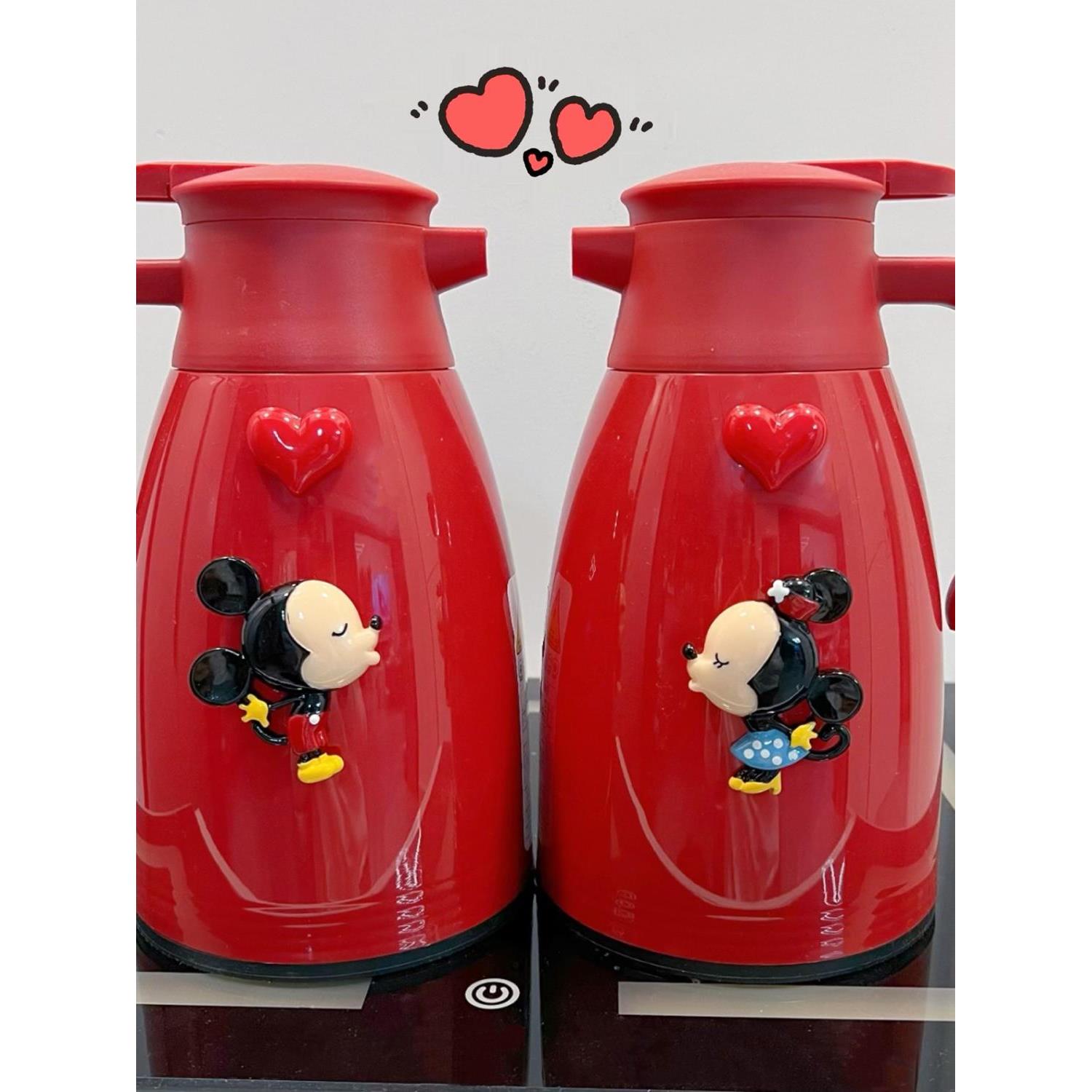 保温壶家用大容量结婚对壶热水瓶 1L -2L暖壶按压式茶红色开水壶