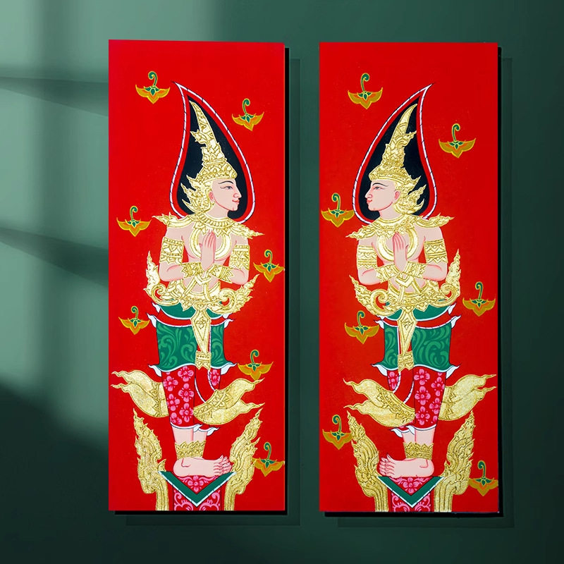 泰国手绘金箔画玄关东南亚风格壁画菩提树人物装饰画餐厅挂画墙画