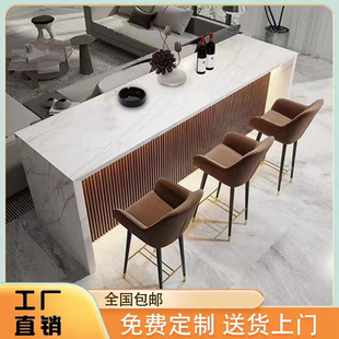 家用大理石岩板岛台餐桌一体开放式 厨房客厅沙发后隔断小吧台定制