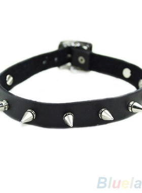 Gothic Men Women Unisex Faux Leather Spike Rivet Choker Punk