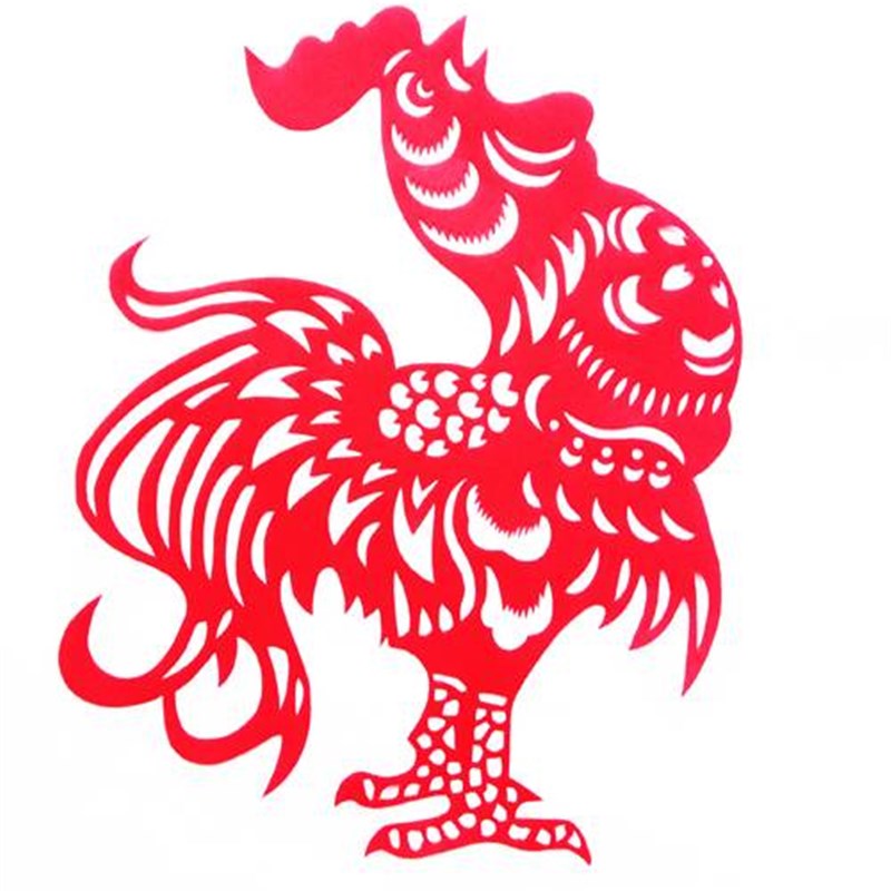 大红公鸡贴纸墙贴不干胶玻璃贴镂空窗花橱窗剪纸画双面红一面带胶