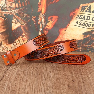 Western denim print replacement leather pattern belt men and