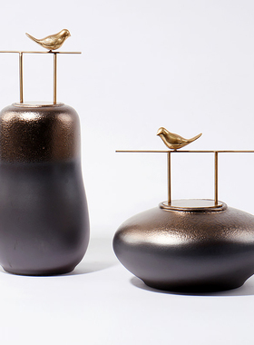 厂家L现代新中式摆件高端褐色陶瓷罐样板房间客厅电视酒柜玄关软