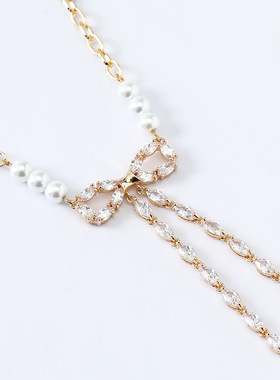 -Kenji ins style design inlaid zirconium bow tassel necklace