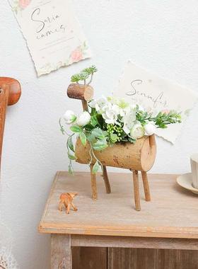 园幼田儿创桌面园意饰摆件木马植装物角仿真花花园阳台书架小摆饰