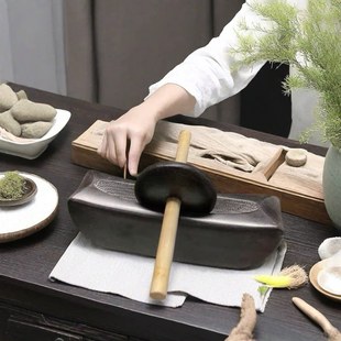 茶碾捣茶器青石碾子宋代茶碾捣药臼碾老式茶粉研磨抹茶茶饼中药碾