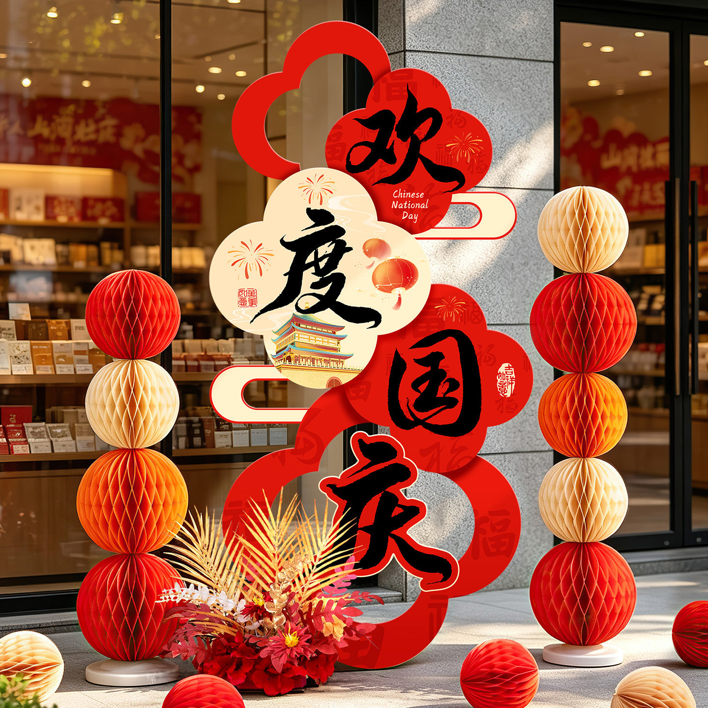 中秋国庆美陈打卡背景墙