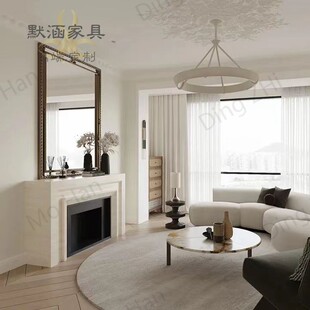 壁炉架客厅背景墙装 经典 饰靠墙柜米色做旧简约玄关柜 实木新款 美式