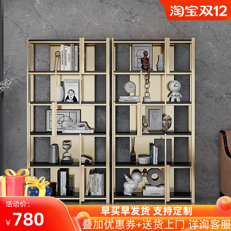轻奢书架客厅隔断不锈钢金属展示架简约拼接博古架铁艺落地置物架