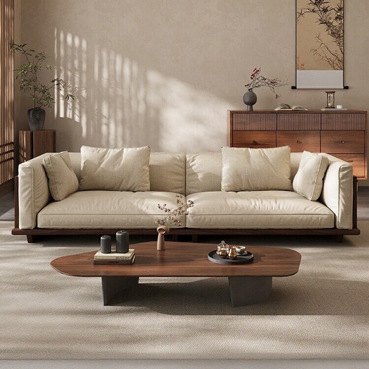 实木沙发客厅2026新款新中式直排布艺客厅家用宋式美学黑胡桃木无