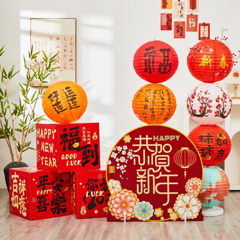 新年装饰堆头坐炮仗摆件场景布置剪纸酒店春节鞭炮道具爆竹桶