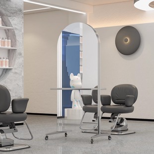 新款高档美发店镜台烫染区双面镜子理发店剪发镜子发廊专用可移动
