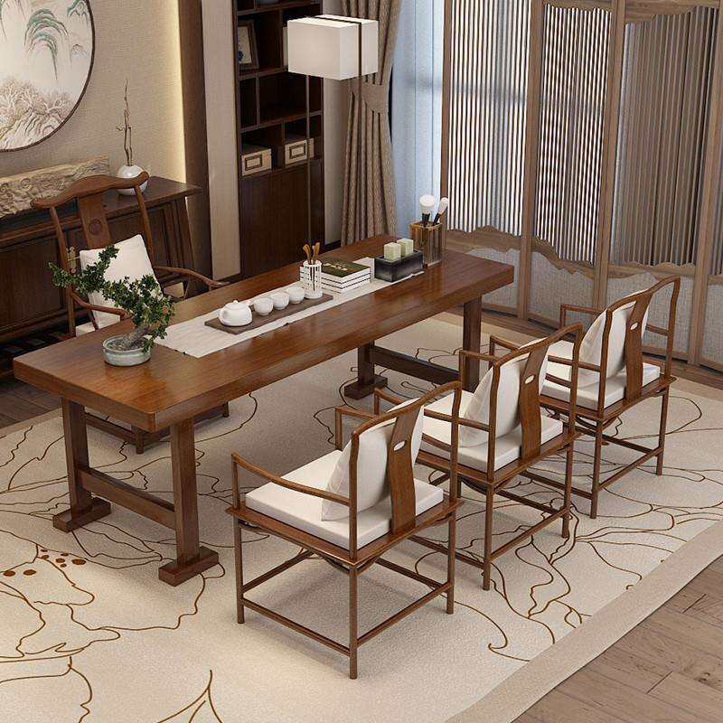 实木茶桌椅组合简约茶几现代原木大板泡茶桌茶台功夫办公室茶桌子