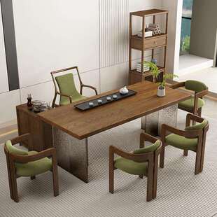 白蜡木实木茶桌椅组合新中式客厅办公家用泡茶台轻奢高端悬浮茶桌