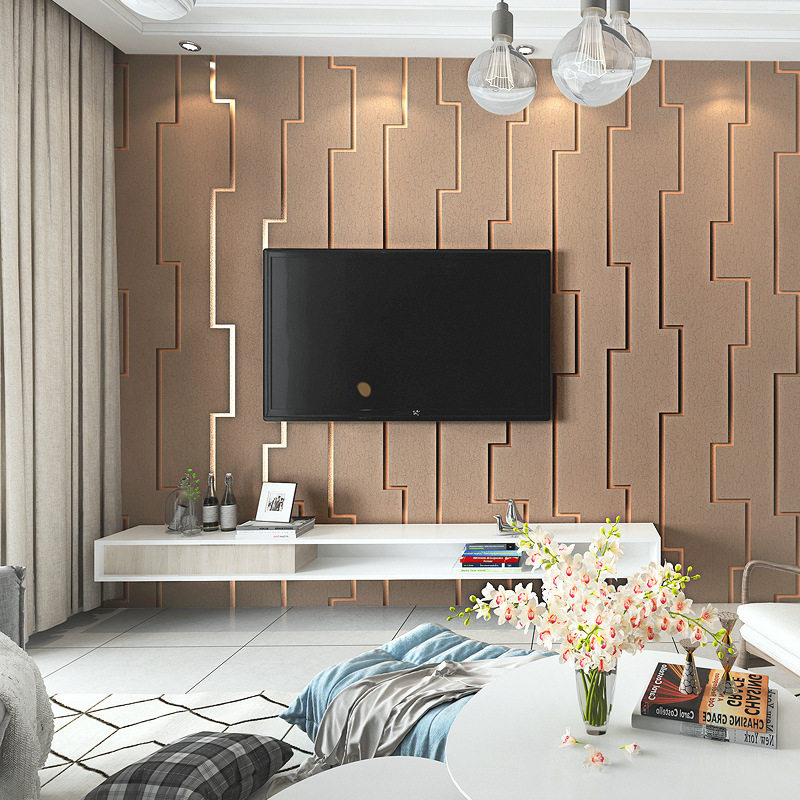 跨境现代中式鹿皮绒壁纸简约卧室客厅条纹3D电视背景墙纸wallpape