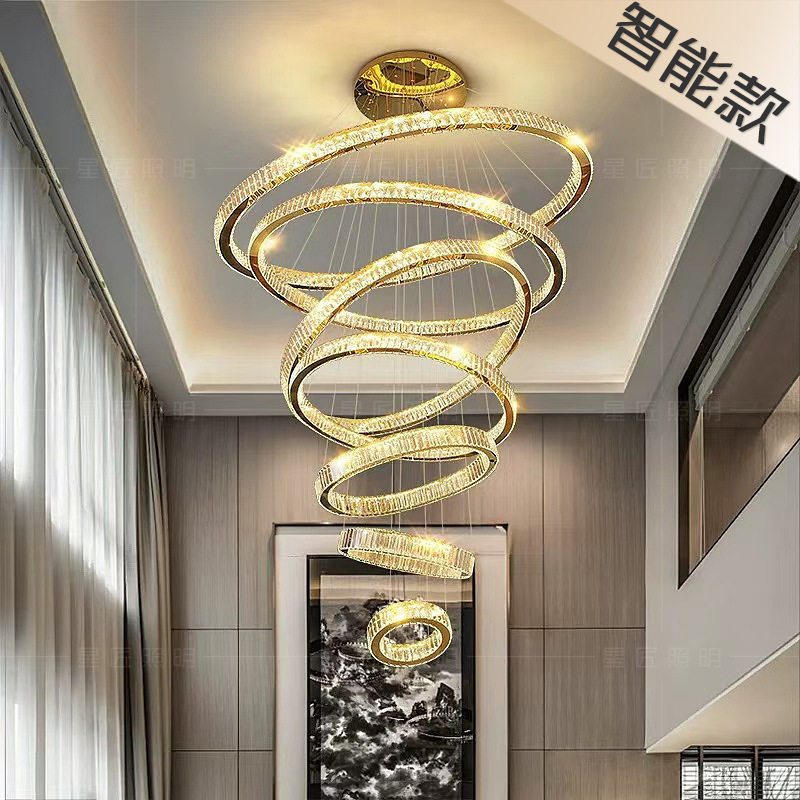 悦已复式楼别墅客厅大吊灯简约现代轻奢水晶灯具公寓挑空楼梯灯