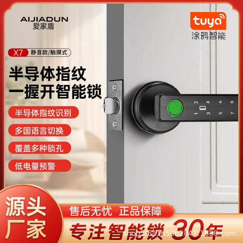 智能执手电子锁厂家直销涂鸦通通锁蓝牙家用房门防盗指纹密码锁