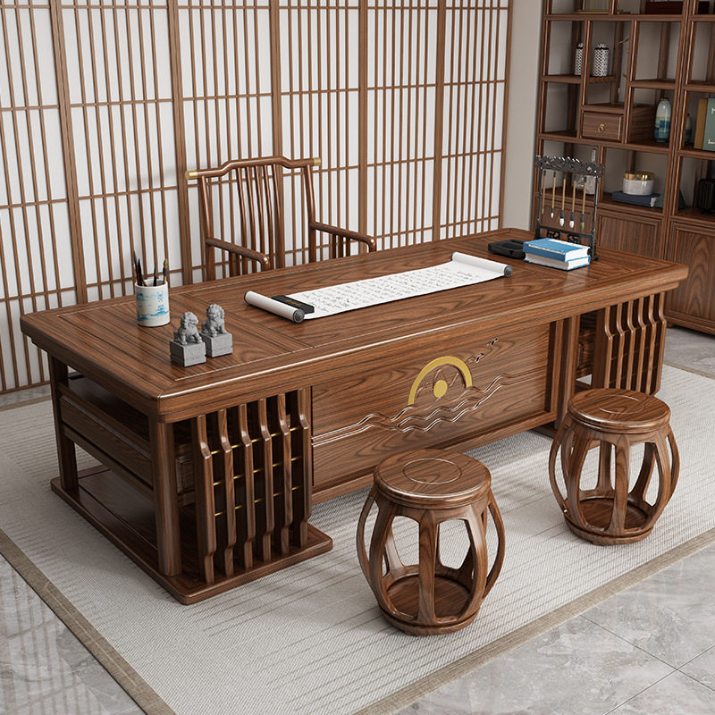 实木书桌新中式复古风画案写字台带抽屉办公书房画案书法家用房间