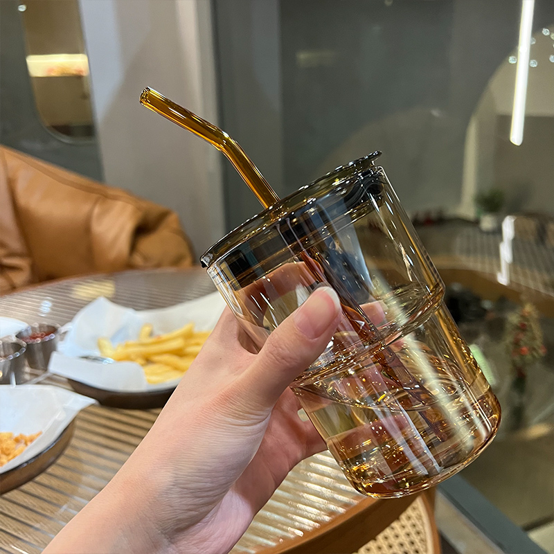 *老板娘自留款漂亮*冷萃咖啡杯ins风茶色吸管杯带盖随行吸管杯 餐饮具 吸管杯 原图主图