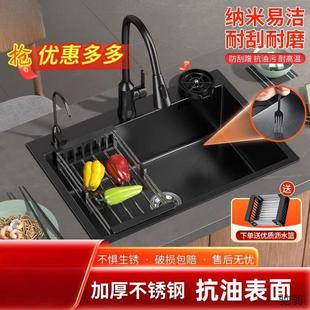 加厚家用不锈钢黑色水槽单槽厨房水槽纯手工洗碗池洗菜盆易打理