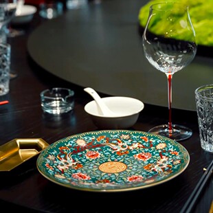 新中式酒店餐厅摆台餐具四件高档会所复古浮雕彩绘碗碟勺茶杯套装