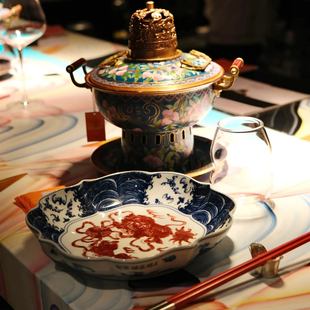新京熹同款中式高档会所餐厅青花瓷盘陶瓷虾滑盘子特色火锅店餐具