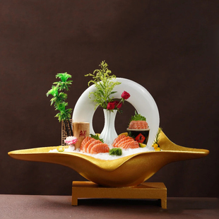 高端海鲜姿造刺身拼盘三文鱼盘东星斑鱼雕酒店会所火锅金色刺身盘