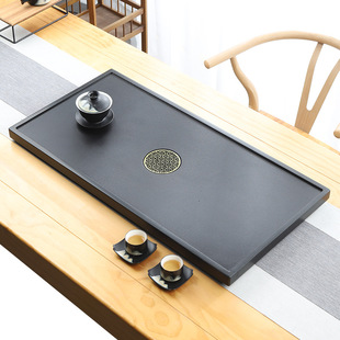 天然乌金石茶盘排水家用简约现代客厅石盘石头单盘整块石茶台拖盘