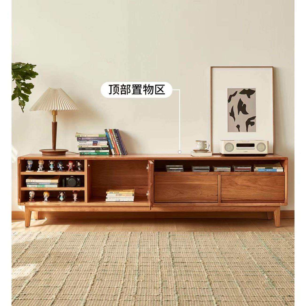 北欧全实木电视柜樱桃木小户型家用客厅视听柜储物柜收纳柜原木家