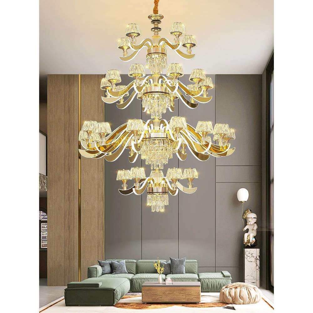 客厅吊灯复式楼别墅中空厅超亮水晶现代简约轻奢大气挑高楼大吊灯