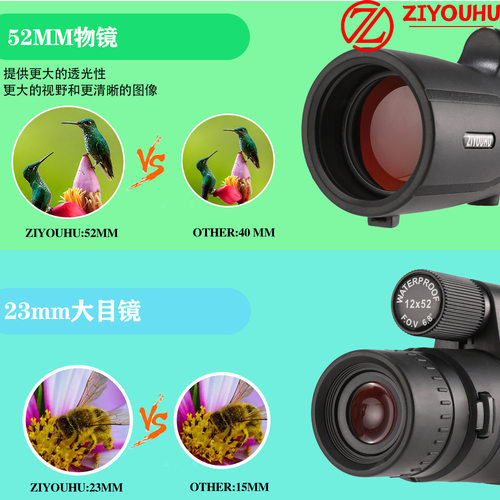 ZIYOUHU自由虎LD12X52定倍10-30X52变倍单筒望远镜高清高倍微光