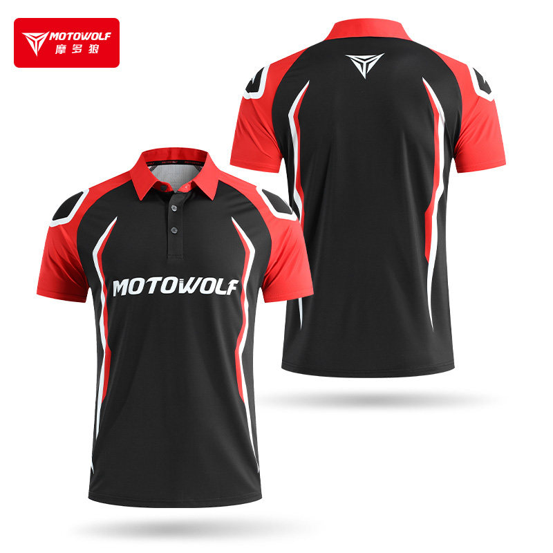 摩多狼骑行服夏季男短袖摩托车机车公路速干透气高弹排汗衫打底衣