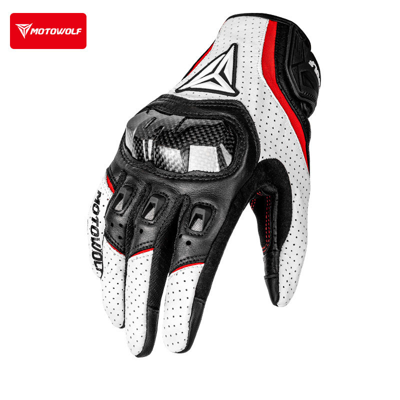 摩多狼摩托车骑行手套春夏四季网眼透气防摔机车专用手套男士真皮